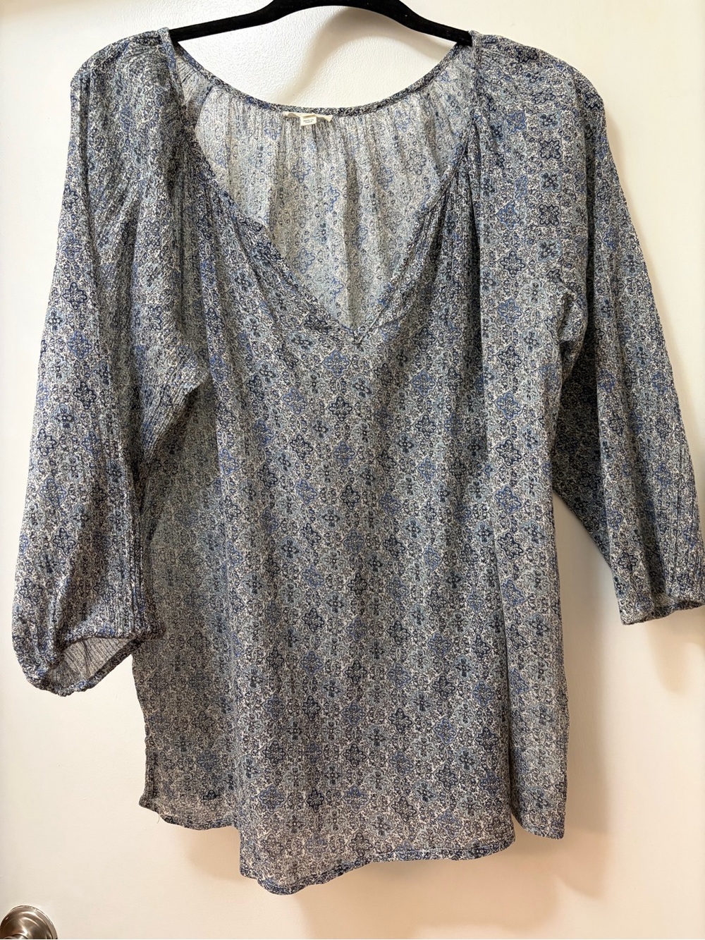 Soft Joie Blue and Cream Floral Print Top